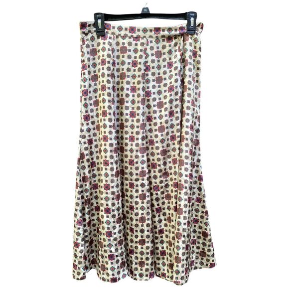 VTG San Andre NY Paris Midi Skirt Sz 10 M Jacquard Geo Baroque 80s Boho Flowy - Picture 3 of 16